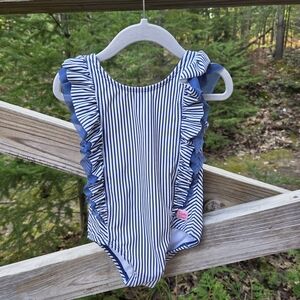 Ruffle Butts Navy and White Striped Swimsuit